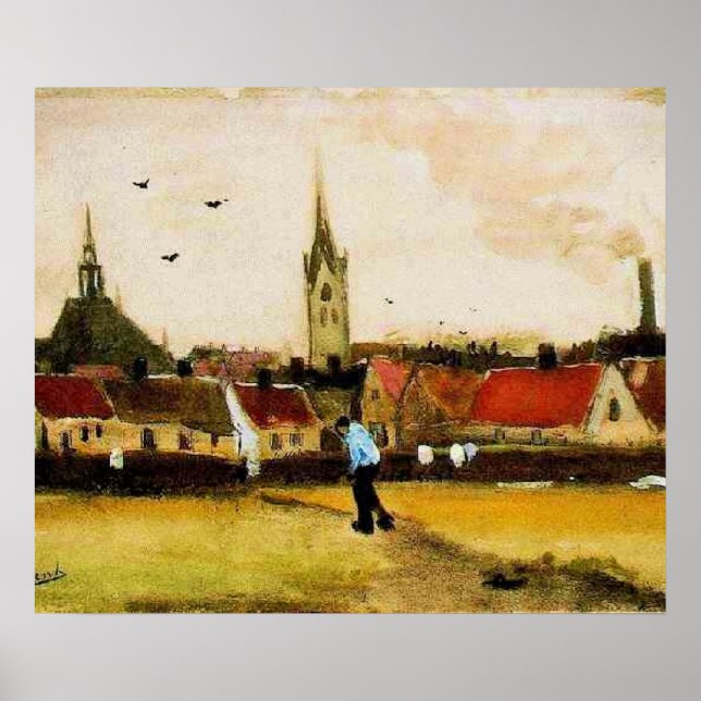 Poster Van Gogh - Vista da Haia com a Nova Igreja, (Frente)