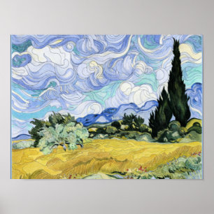 Poster Van Gogh - Wheatfield com ciprestes