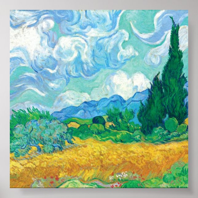 Póster Van Gogh Wheatfield com Cyprestes (Frente)