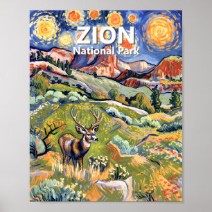 Poster Van Gogh Zion Animal Deer Colorido Canyon Personal
