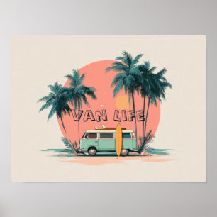 Poster Van Life – Arte de Camper de Praia Retrô