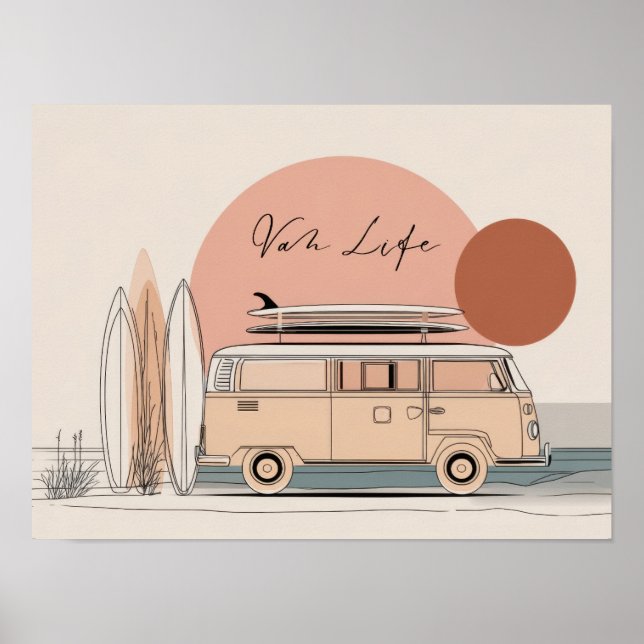 Poster Van Life Surf Van – Estética Retro de Camper de Pr (Frente)