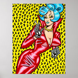 Poster Vana DeVinyl™/Red Vinyl Dress/Yellow Leopard