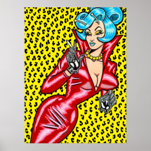 Poster Vana DeVinyl™/Vestido de Vinil Vermelho/Leopardo A