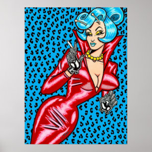 Poster Vana DeVinyl™/Vestido de Vinil Vermelho/Leopardo A