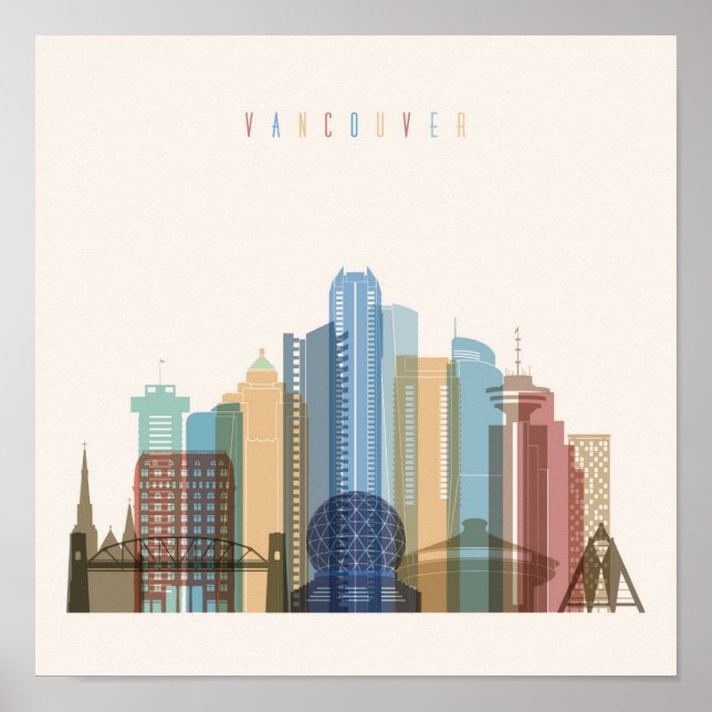Póster Vancouver, Canadá | Linha Skyline Cidade (Frente)