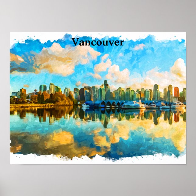 Poster Vancouver Canadá, Vista Panorama Colorida (Frente)
