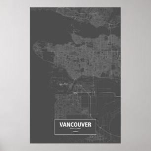 Póster Vancôver, Columbia Britânica (branco no preto)