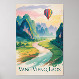 Poster Vang Vieng Laos Vintage Watercolor Painting