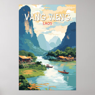 Poster Vang Vieng Viagem Arte Vintage Laos