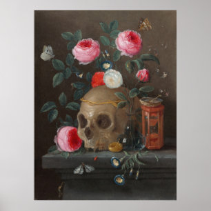 Poster Vanitas Ainda Vidas Crânio e Arte Rosa