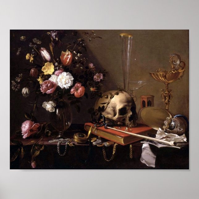 Poster Vanitas Ainda vive com Buquê e crânio Adriaen (Frente)