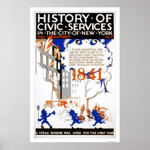 Póster Vapor NYC do departamento dos bombeiros WPA 1936