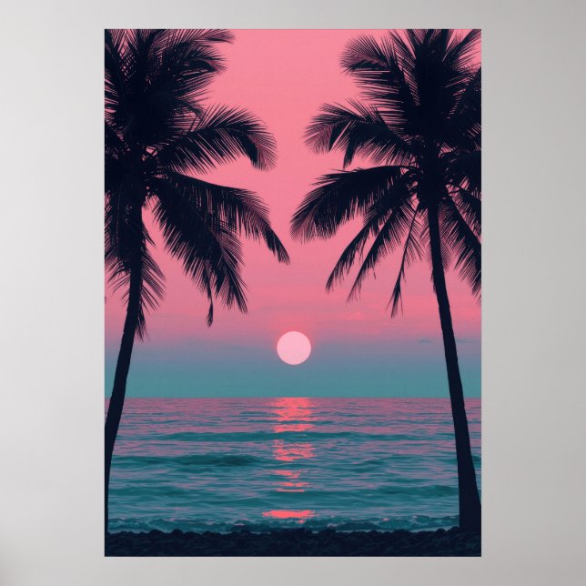 Poster Vaporwave Sunset Palm Trees – Aesthetic Beach Wall (Frente)
