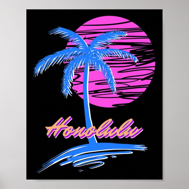 Poster Vaporwave Synth Ulun Sunset 80s Beach Retro Hono (Frente)