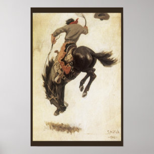 Poster Vaqueiro Antigo, Estudo de Domador de Broncos por