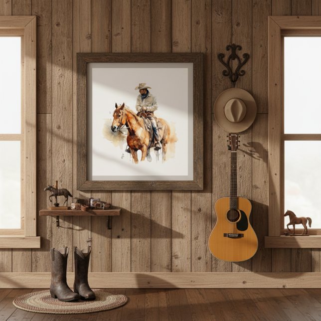 Poster vaqueiro cavalgando um cavalo marrom também, perso (Criador carregado)
