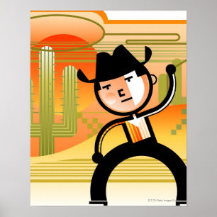 Poster Vaqueiro com laço e cacto