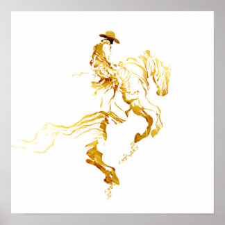 Poster Vaqueiro Dourado em Cavalo Empinado