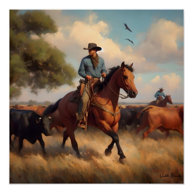Póster Vaqueiro em Cavalo Baio (Frente)