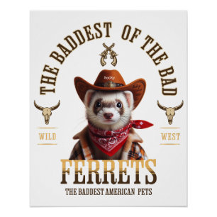 Póster Vaqueiro Furão Engraçado Estilo Western