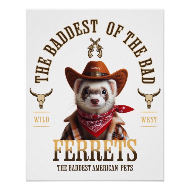 Póster Vaqueiro Furão Engraçado Estilo Western (Frente)