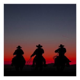Póster vaqueiro no pôr do sol