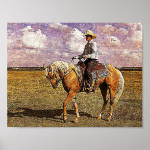 Póster Vaqueiro ocidental no cavalo do Palomino