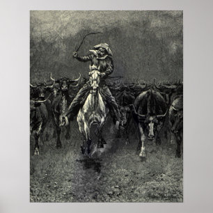 Póster Vaqueiros do vintage, um debandada por Frederic