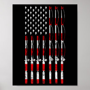 Poster Vara de Pesca Americana Bandeira dos EUA Patriótic