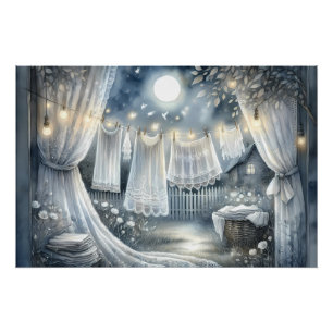 Póster Varal de Roupas ao Luar Cottagecore