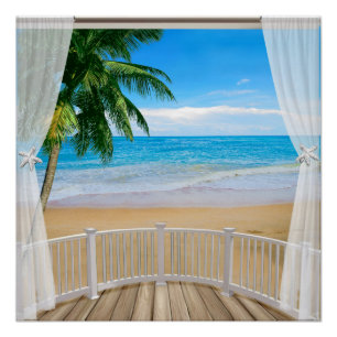 Póster Varanda com vista para o oceano da praia