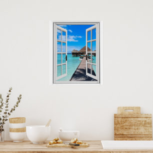 Póster Varanda do Pier Vista do Oceano Janela Falsa