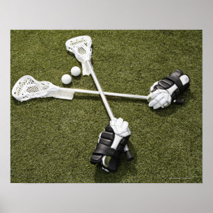 Póster Varas, luvas e bolas do Lacrosse em artificial
