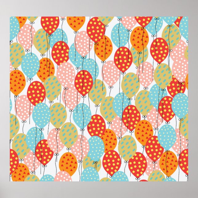 Poster Variedades de Balões Coloridos Padrão Invisível (Frente)