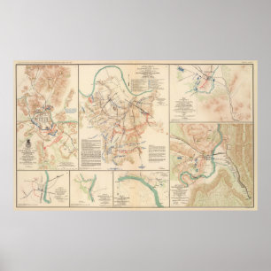 Poster Vário mapa do vintage dos campos de batalha da