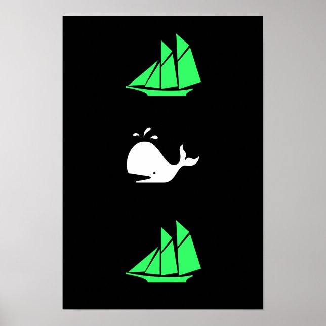Póster Vários ícones do Oceano Glow_green clipper branco  (Frente)