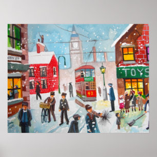 Póster Varreduras de chaminé do inverno da cena da neve