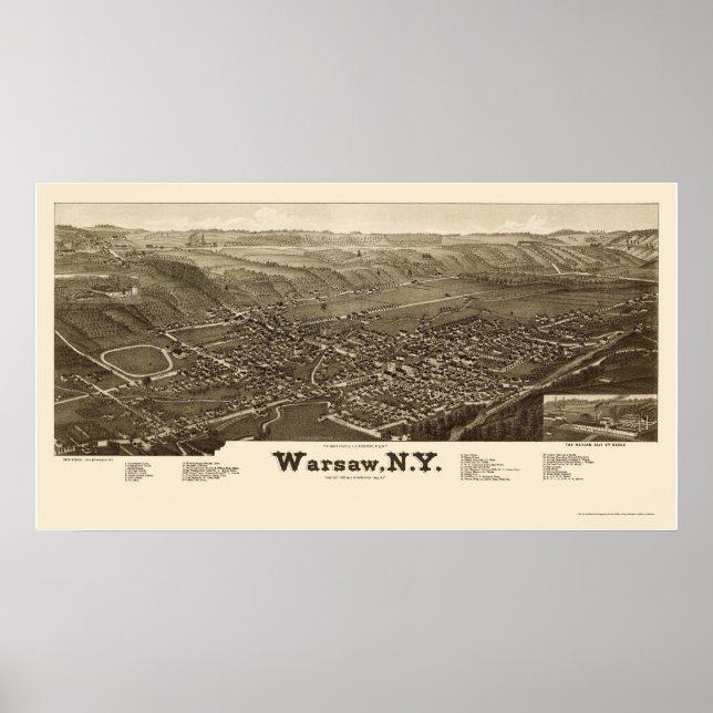 Poster Varsóvia, Novo Mapa Panorâmico - 1885 (Frente)