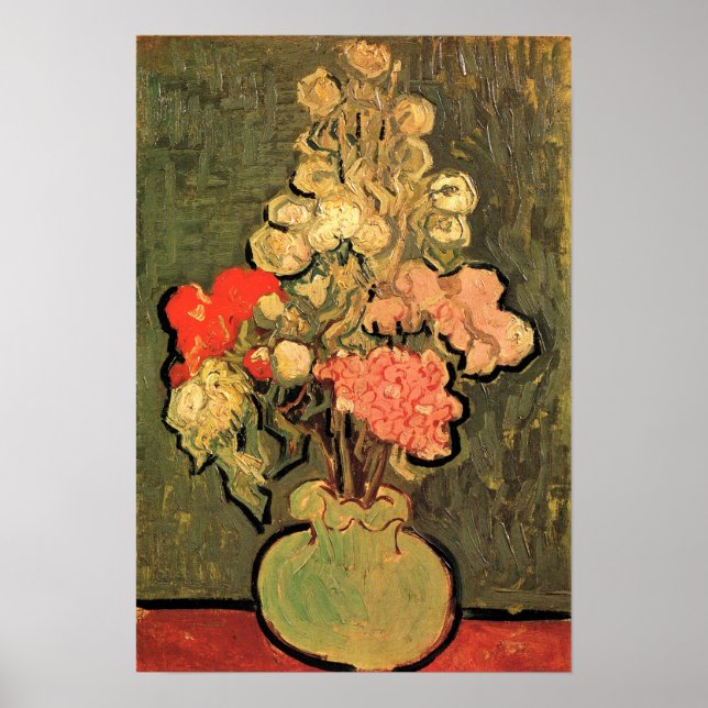 Póster Vase "Ainda viva" com Rosa Mallow, de van Gogh 189 (Frente)