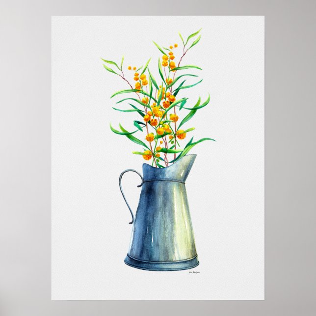 Poster Vase Amarelo Azul Botânico (Frente)
