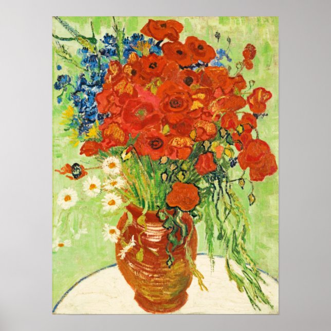 Poster Vase com Cornflower e Poppies, Van Gogh (Frente)