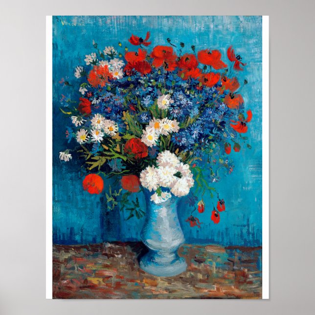 Poster Vase com Cornflower e Poppies, Van Gogh (Frente)