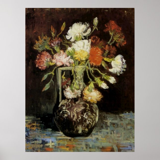 Póster Vase com cravos brancos por Vincent van Gogh (Frente)
