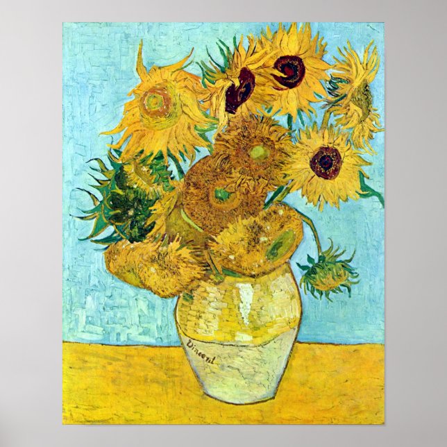 Poster Vase Com Doze Girassóis Por Vincent Van Gogh (Frente)