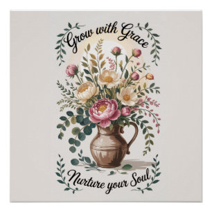 Póster Vase Com Florais Cresce Com A Citação Da Graça