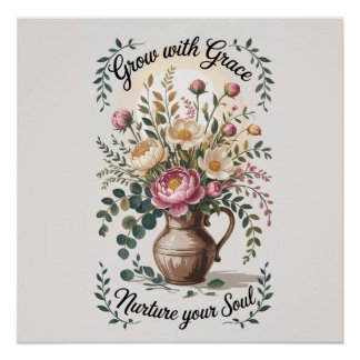 Póster Vase Com Florais Cresce Com A Citação Da Graça