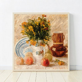 Poster Vase com Flores, Coffeepot e Fruta, van Gogh