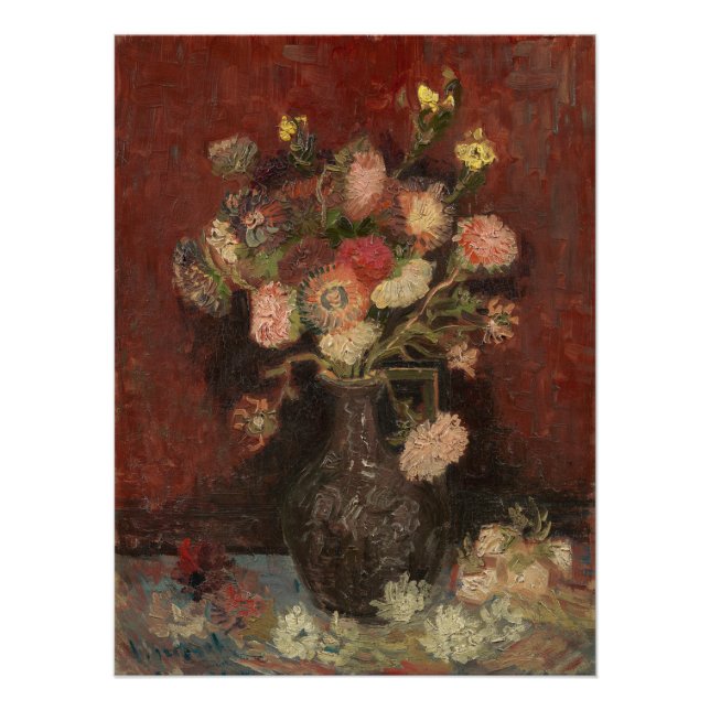 Póster Vase com gesso chinês e gladioli van Gogh (Frente)