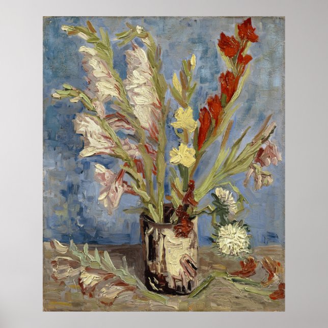 Poster Vase com gladioli e China asterVincent van Gogh (Frente)